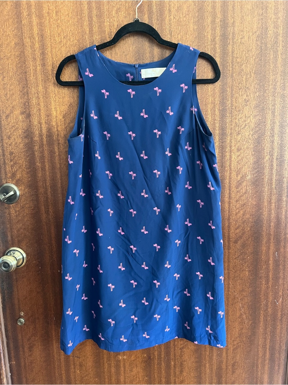 Amanda Uprichard Navy Dress with Pink Palm Motif